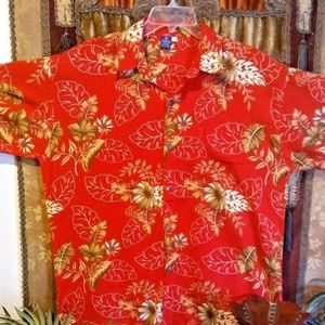 HIBISCUS COLLECTION men's Red Foliage Print Shirt